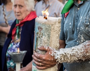 cera, cero, fiamma, candela, processione, mano, donna