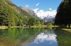 lago, alberi, montagna, acqua, riflessi, riflesso, montagne, nuvole, verde, panorama