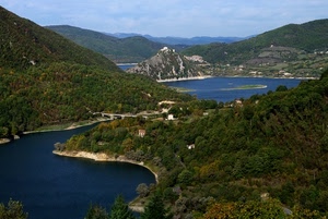 montagne, panorama, acqua, alberi, verde, laghi, lago, cielo, case, fiume, rocce, ponte, boschi, montagna, bosco