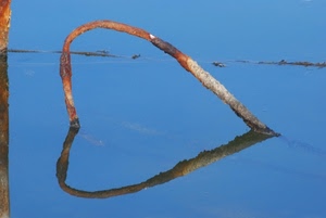 riflesso, cuore, acqua, ruggine, mare, ferro, ramo, tubo, blu, azzurro