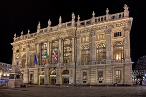 bandiere, palazzo, piazza, notte, statue, finestre, notturno, monumento, statua, luci
