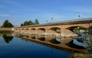 ponte, fiume, acqua, alberi, archi, riflesso, cielo, riflessi, arcate