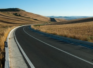strada, curva, colline, asfalto, paesaggio, curve, campi, prati, paglia, linee