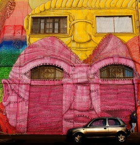 murales, finestre, colori, automobile, giallo, murale, macchina, rosa, auto, occhi