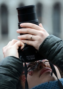 mani, maschera, fotografo, obiettivo, fotografa, zoom, macchina, fede, viso
