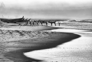 barche, spiaggia, bianconero, mare, sabbia, pescatori, nuvole, onde, cielo, acqua, uomini, persone, pesca