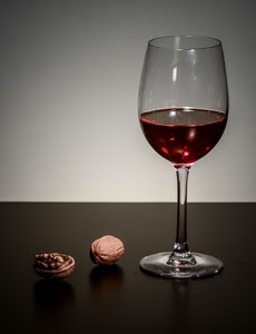 vino, bicchiere, noci, calice, rosso, gheriglio, vetro, frutta, tavolo, noce, nero, riflessi, secca