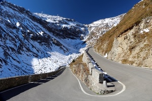 montagna, neve, strada, curva, tornante, cielo, montagne, bianco, inverno, ombra, azzurro, muretto