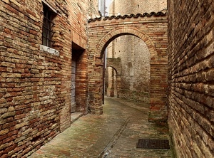 mattoni, archi, vicolo, tombino, porta, finestra, strada, arco, inferriata, via, finestre, muri, paese, scorcio