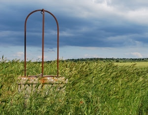 pozzo, verde, cielo, spighe, nuvole, grano, campo, prato, ferro